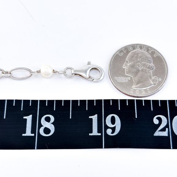 Vintage Sterling Silver 925 Turquoise Pearl Cameo Charm Necklace 17”-19” - Picture 3 of 6